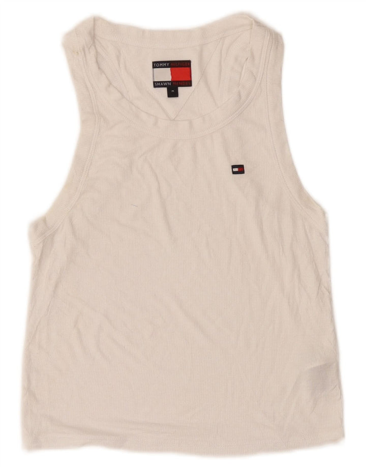 Tommy Hilfiger Womens Crop Vest Top UK 12 Medium White Modal