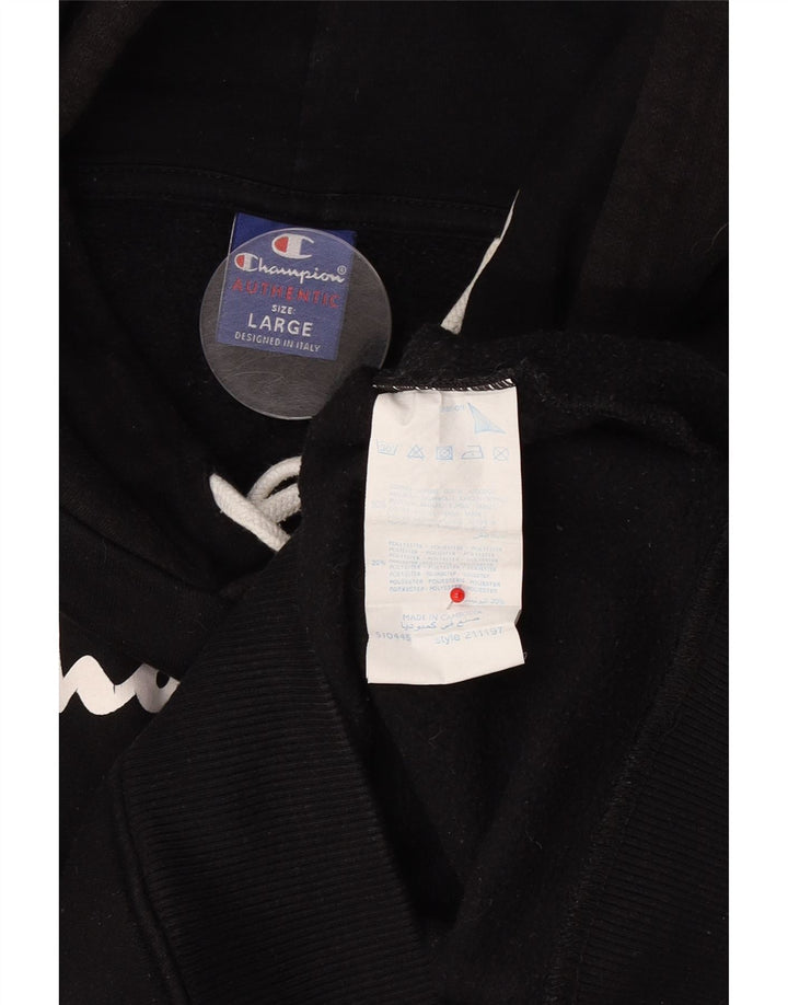 Champion Mens Graphic Hoodie Jumper Large Black Cotton