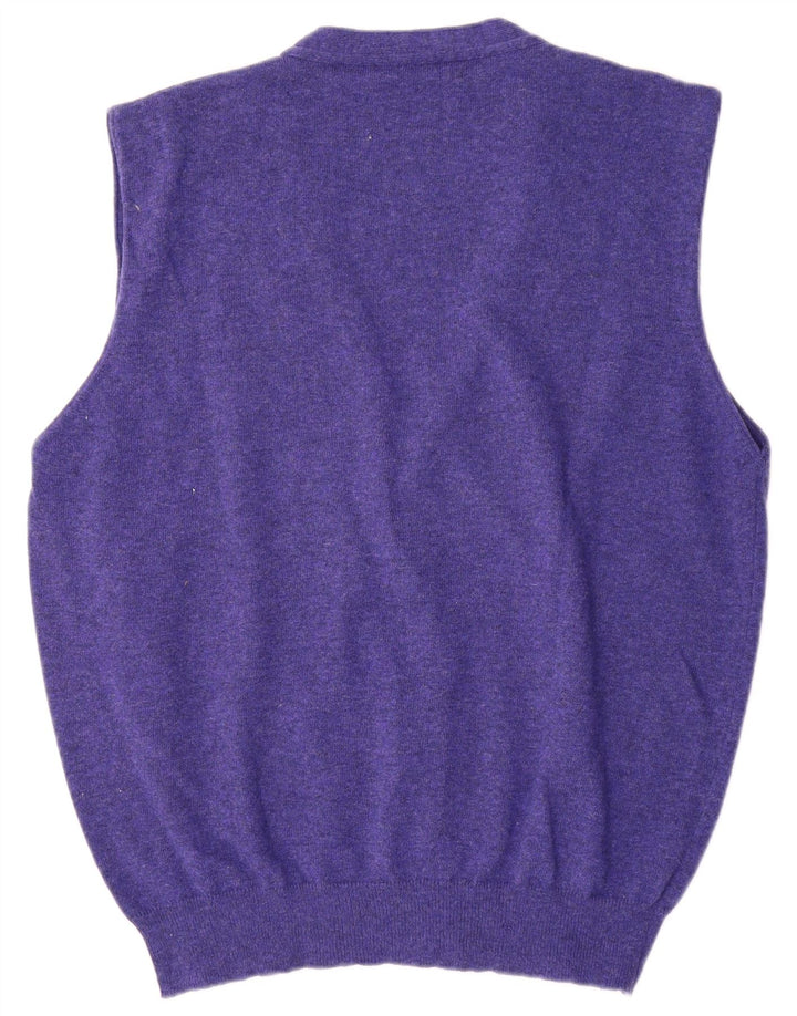 Stefanel Mens Sleeveless Cardigan Sweater Large Purple Wool