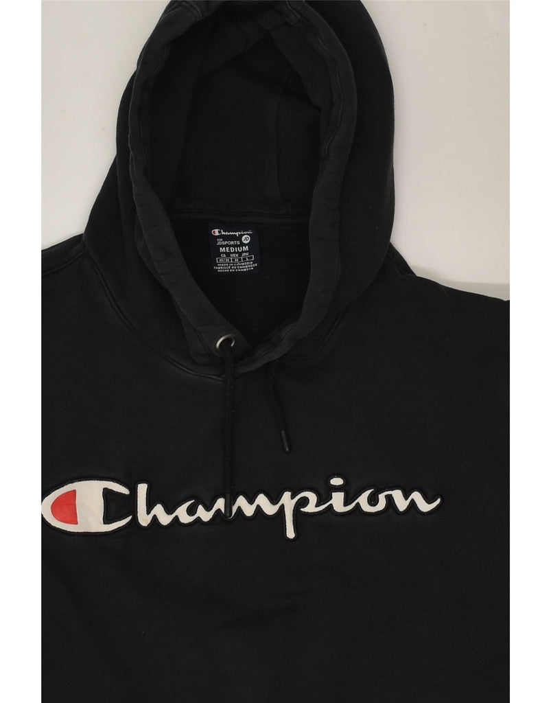 CHAMPION Mens Graphic Hoodie Jumper Medium Black Cotton | Vintage Champion | Thrift | Second-Hand Champion | Used Clothing | Messina Hembry 