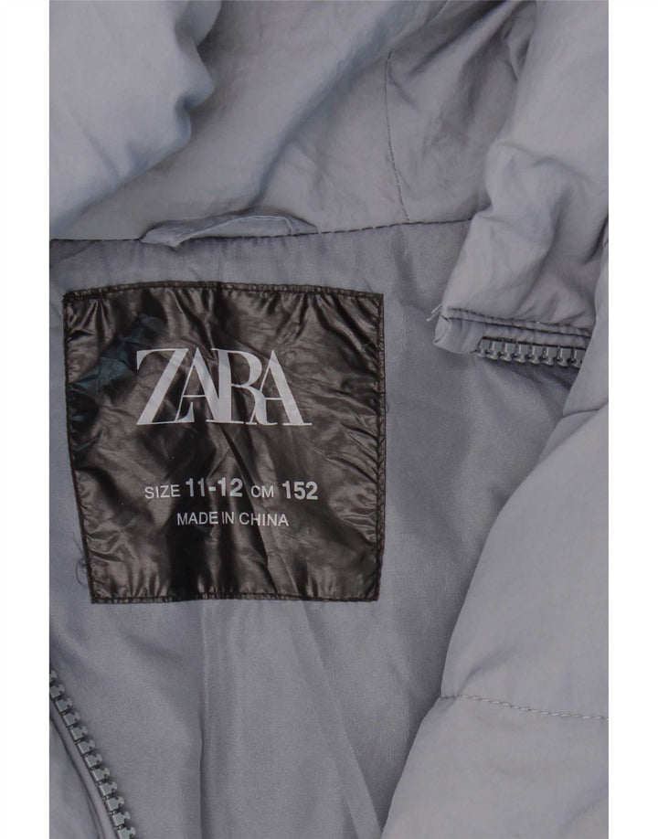 Zara Girls Hooded Padded Jacket 11-12 Years Blue Polyamide