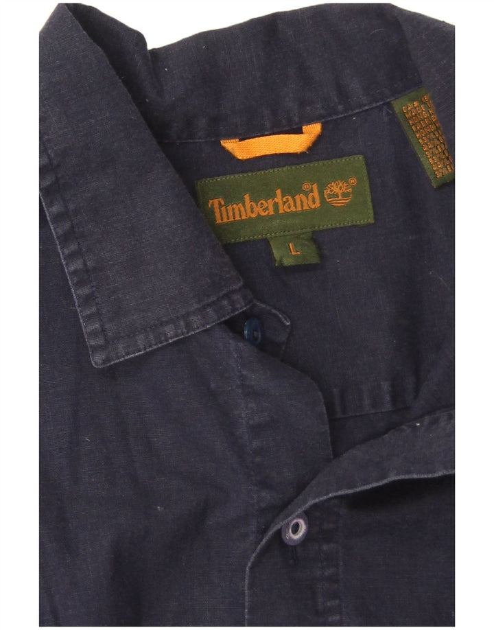 Timberland Mens Shirt Large Navy Blue Linen