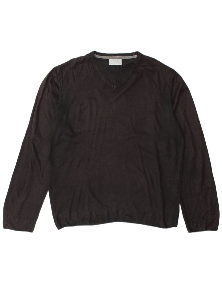 Marks & Spencer Mens V-Neck Jumper Sweater Large Black Acrylic
