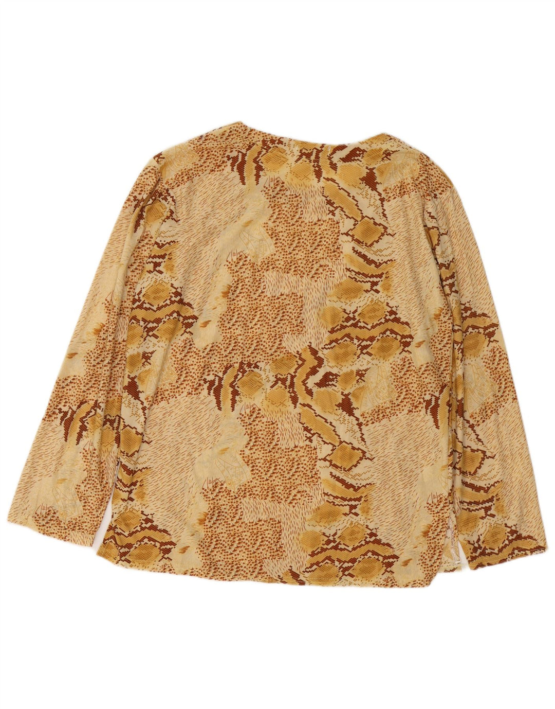 VINTAGE Womens Long Sleeve Blouse Top UK 18 XL Beige Animal Print Cotton