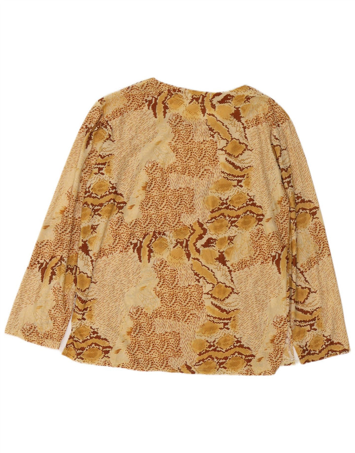 VINTAGE Womens Long Sleeve Blouse Top UK 18 XL Beige Animal Print Cotton