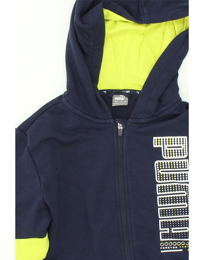 PUMA Boys Graphic Zip Hoodie Sweater 13-14 Years Navy Blue Colourblock Vintage Puma and Second-Hand Puma from Messina Hembry 