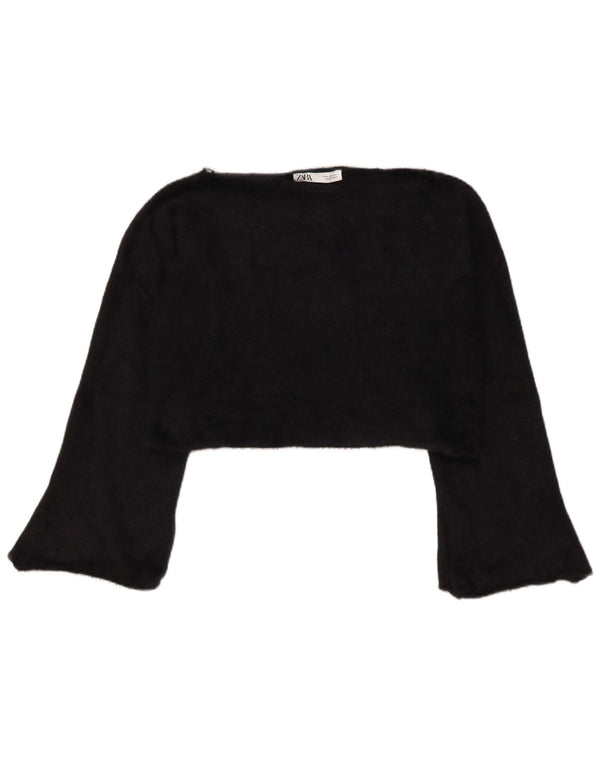 Zara Womens Crop Top Long Sleeve UK 14 Medium Black