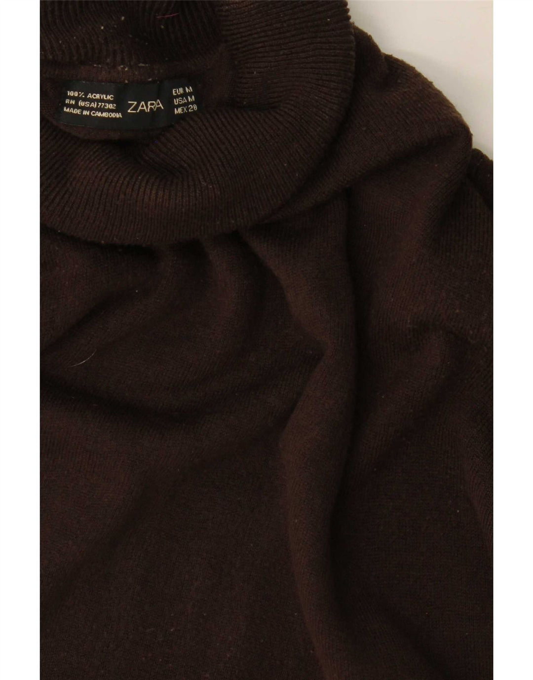 Zara Womens Roll Neck Jumper Sweater UK 12 Medium Brown Acrylic