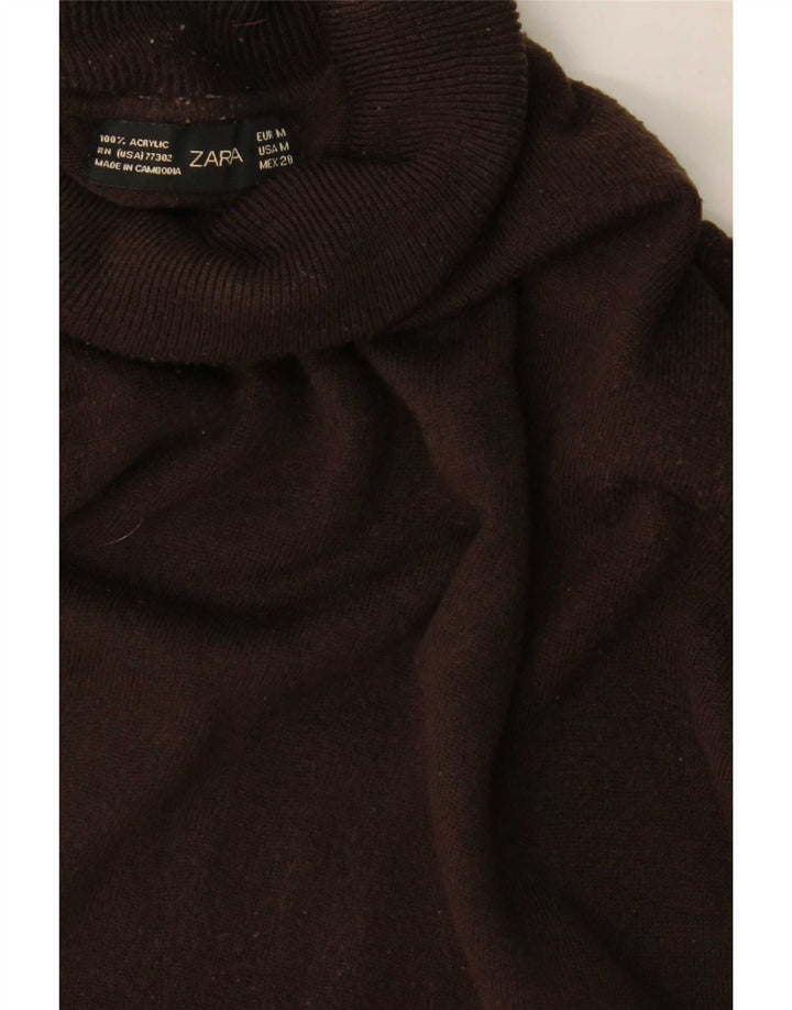 Zara Womens Roll Neck Jumper Sweater UK 12 Medium Brown Acrylic