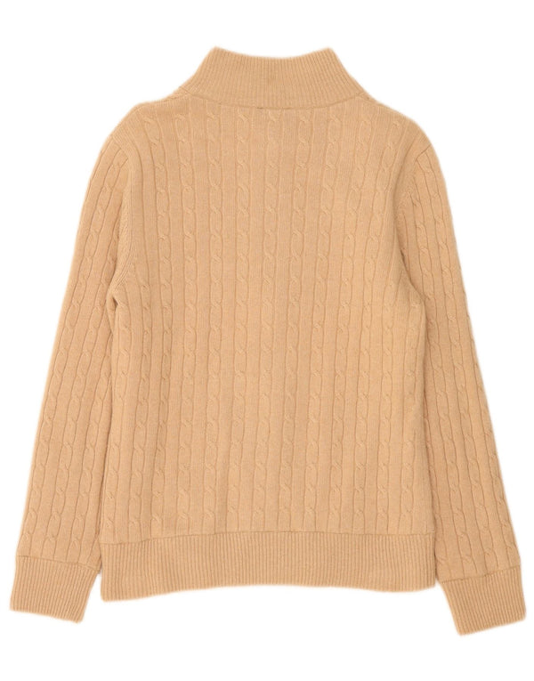 Golfino Womens Full Zip Cardigan Sweater UK 12 Medium Beige Merino Wool