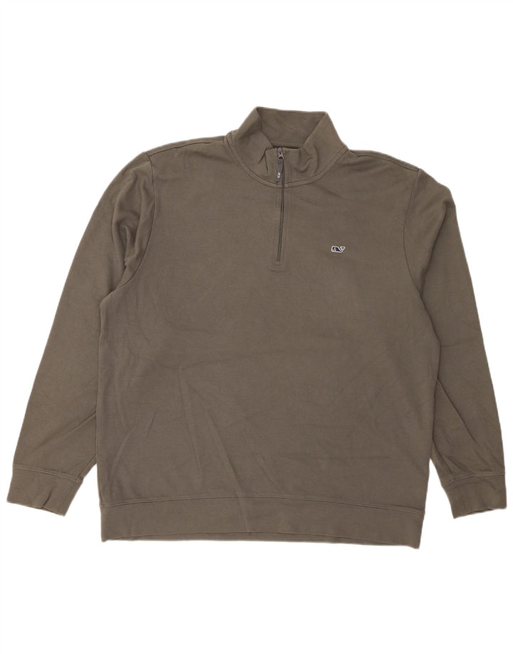 VINEYARD VINES Mens Zip Neck Sweatshirt Jumper Large Grey