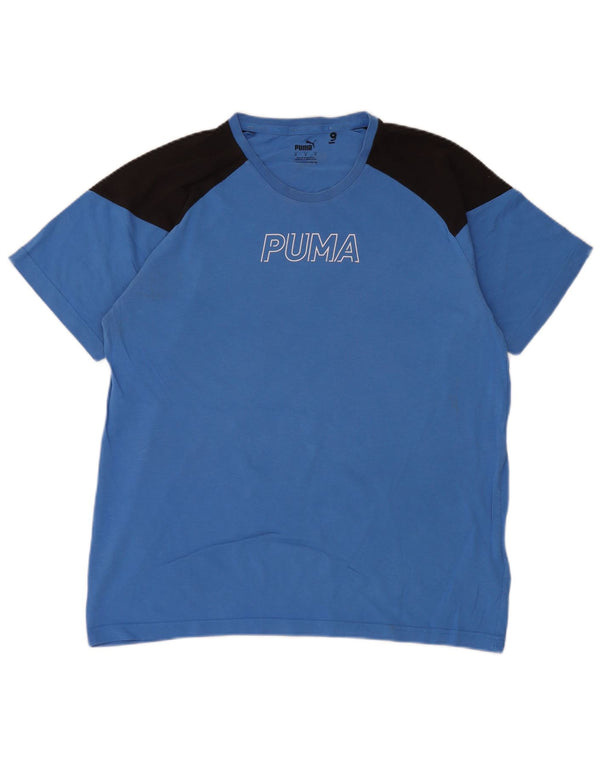 Puma Mens Graphic T-Shirt Top Medium Blue Colourblock Cotton