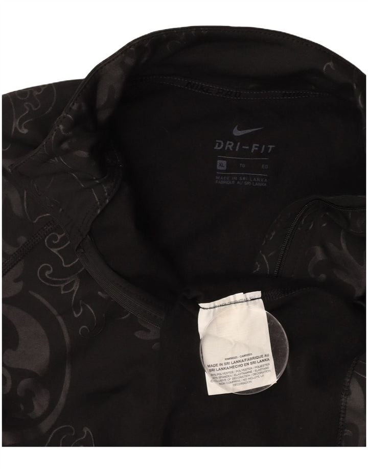 NIKE Womens Dri Fit Zip Neck Pullover Tracksuit Top UK 18 XL Black Paisley