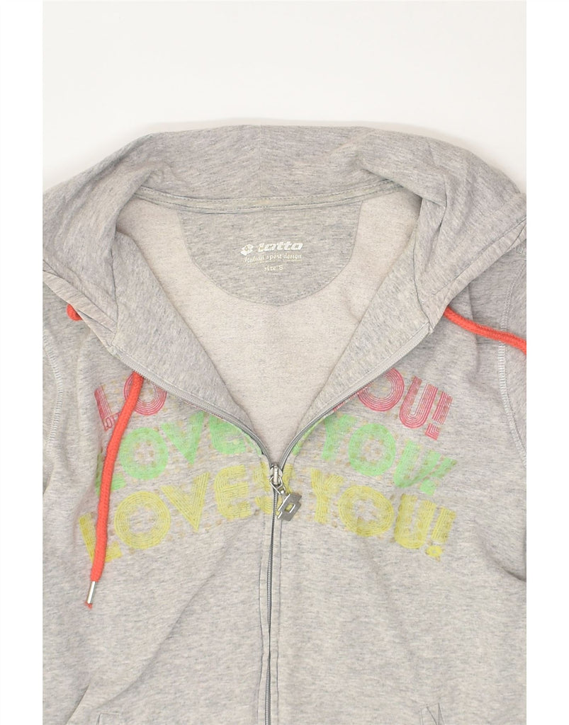 LOTTO Womens Graphic Zip Hoodie Sweater UK 10 Small Grey Cotton | Vintage Lotto | Thrift | Second-Hand Lotto | Used Clothing | Messina Hembry 