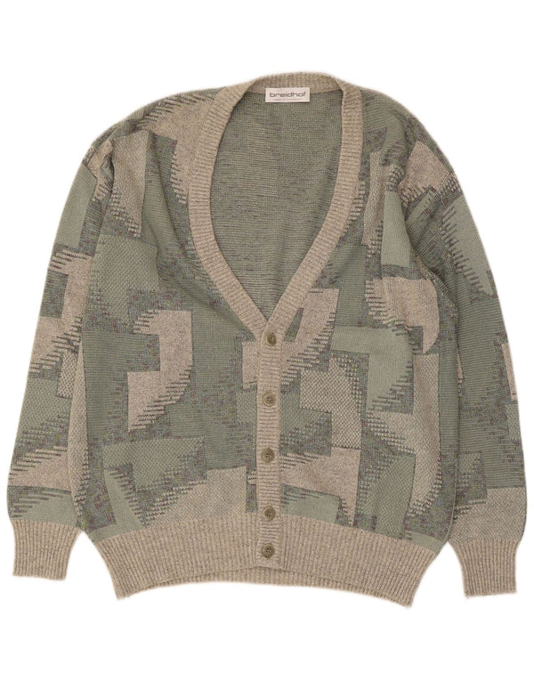 BREIDHOF Mens Cardigan Sweater EU 54 XL Green Geometric Cotton