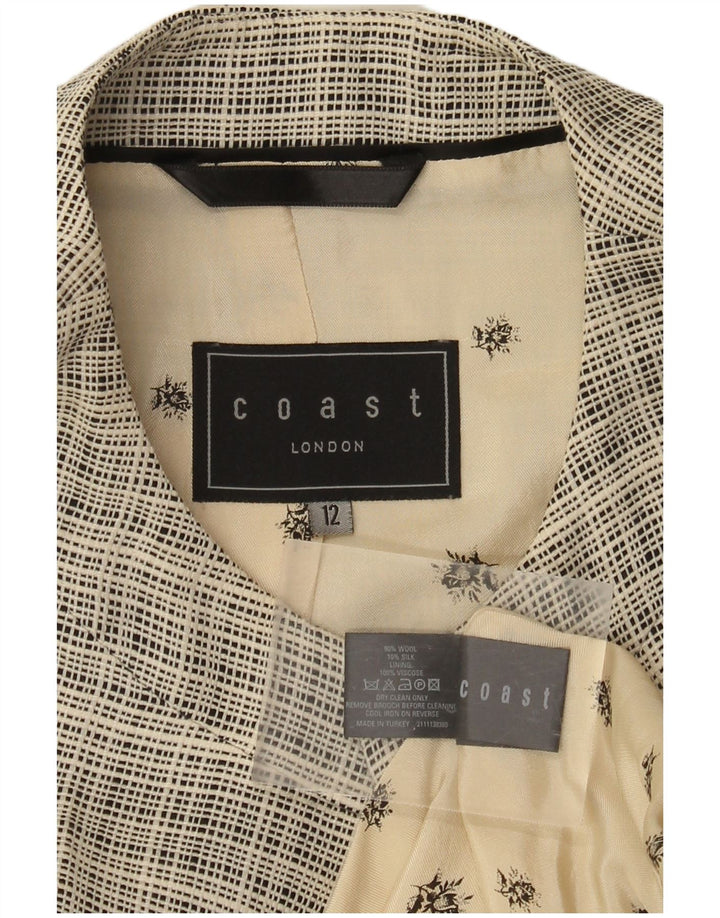 COAST Womens 3/4 Sleeve Bolero Jacket UK 12 Medium  Beige Check Wool