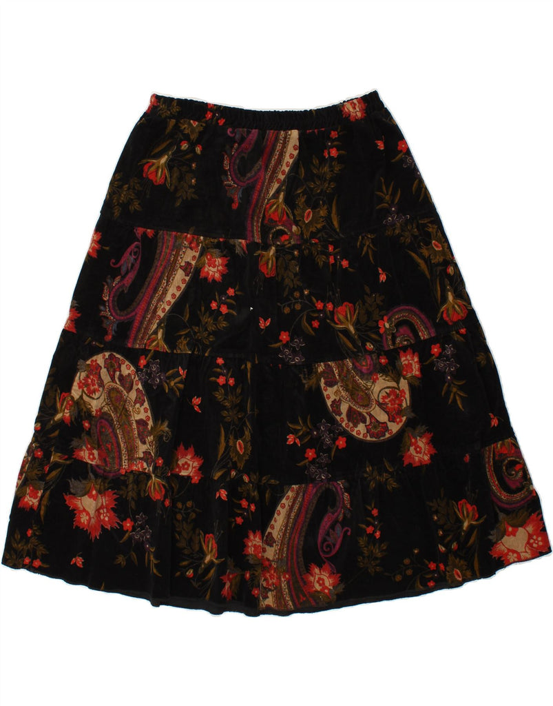 VINTAGE Womens A-Line Skirt EU 44 XL W34 Black Floral Cotton Vintage Vintage and Second-Hand Vintage from Messina Hembry 