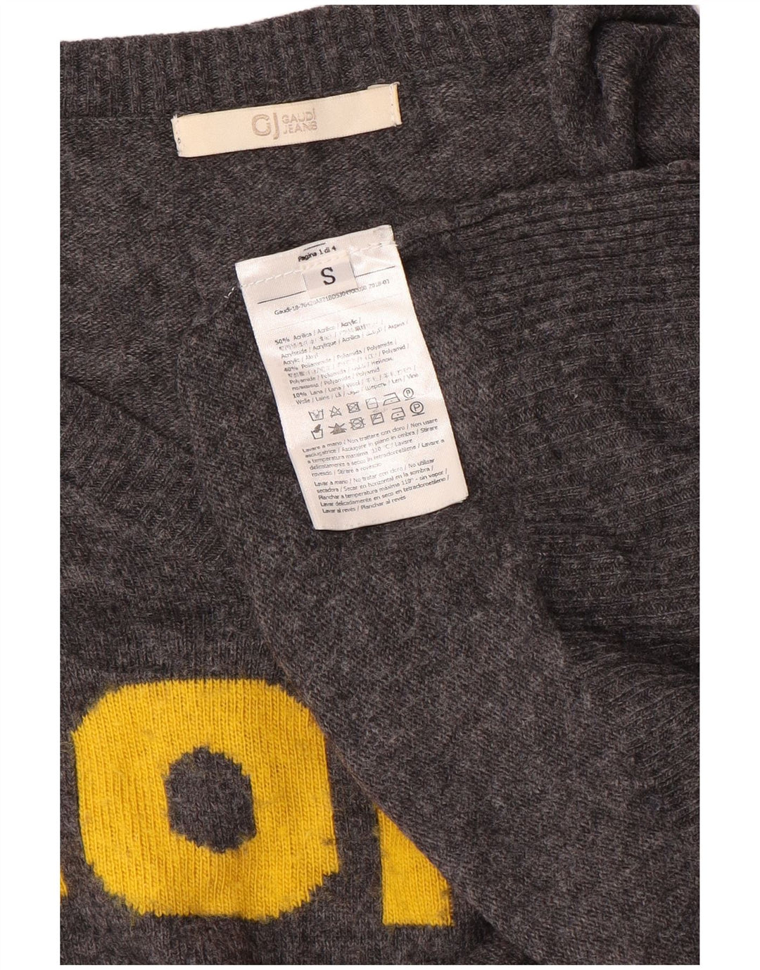 Gaudi Womens Graphic Oversized V-Neck Jumper Sweater UK 10 Small Grey