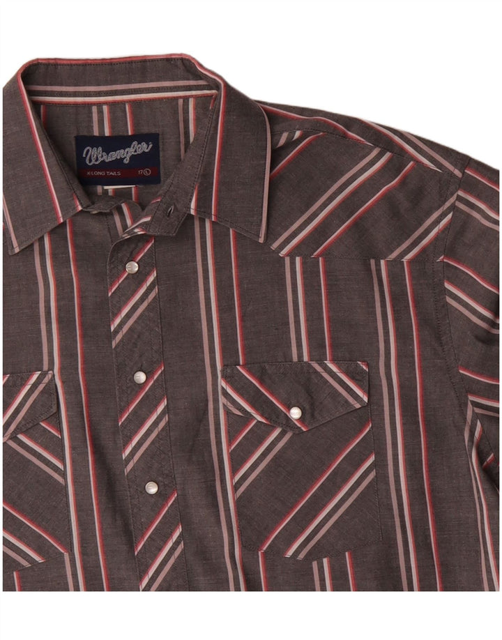 Wrangler Mens Short Sleeve Shirt Size 17 XL Grey Striped