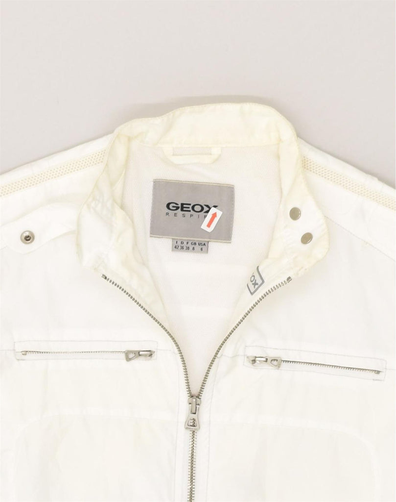 GEOX Womens Crop Bomber Jacket UK 8 Small White Polyester | Vintage Geox | Thrift | Second-Hand Geox | Used Clothing | Messina Hembry 