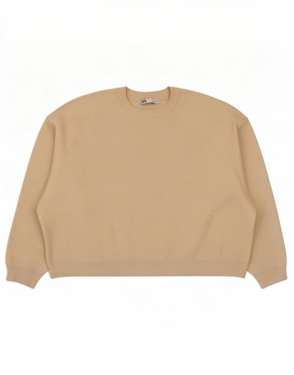 Zara Womens Oversized Sweatshirt Jumper UK 16 Large Beige Viscose