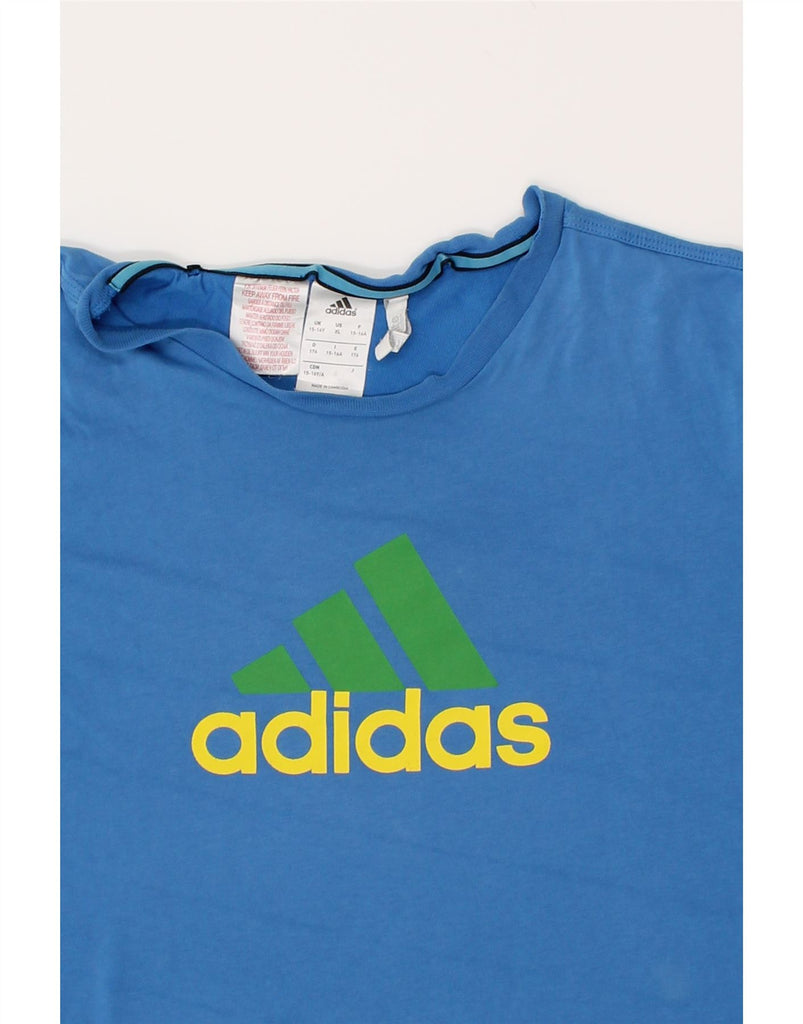 ADIDAS Boys Climalite Graphic T-Shirt Top 15-16 Years Blue Cotton | Vintage Adidas | Thrift | Second-Hand Adidas | Used Clothing | Messina Hembry 