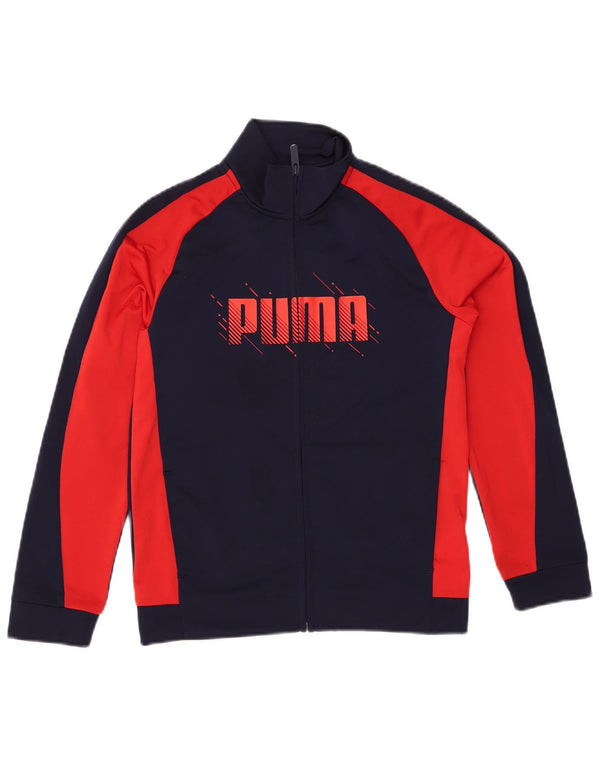 PUMA Boys Graphic Tracksuit Top Jacket 11-12 Years Navy Blue Colourblock