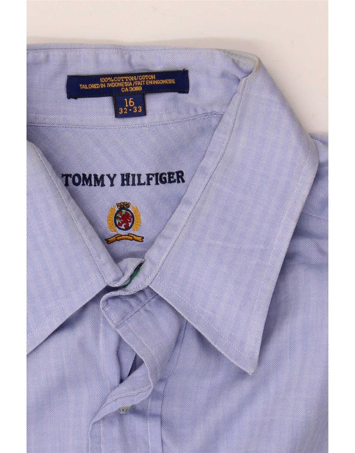 Tommy Hilfiger Mens Shirt Size 16 Large Blue Herringbone Cotton