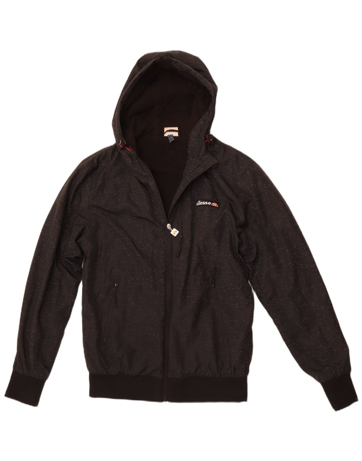 ELLESSE Mens Hooded Windbreaker Jacket UK 34 XS Black Flecked Polyester