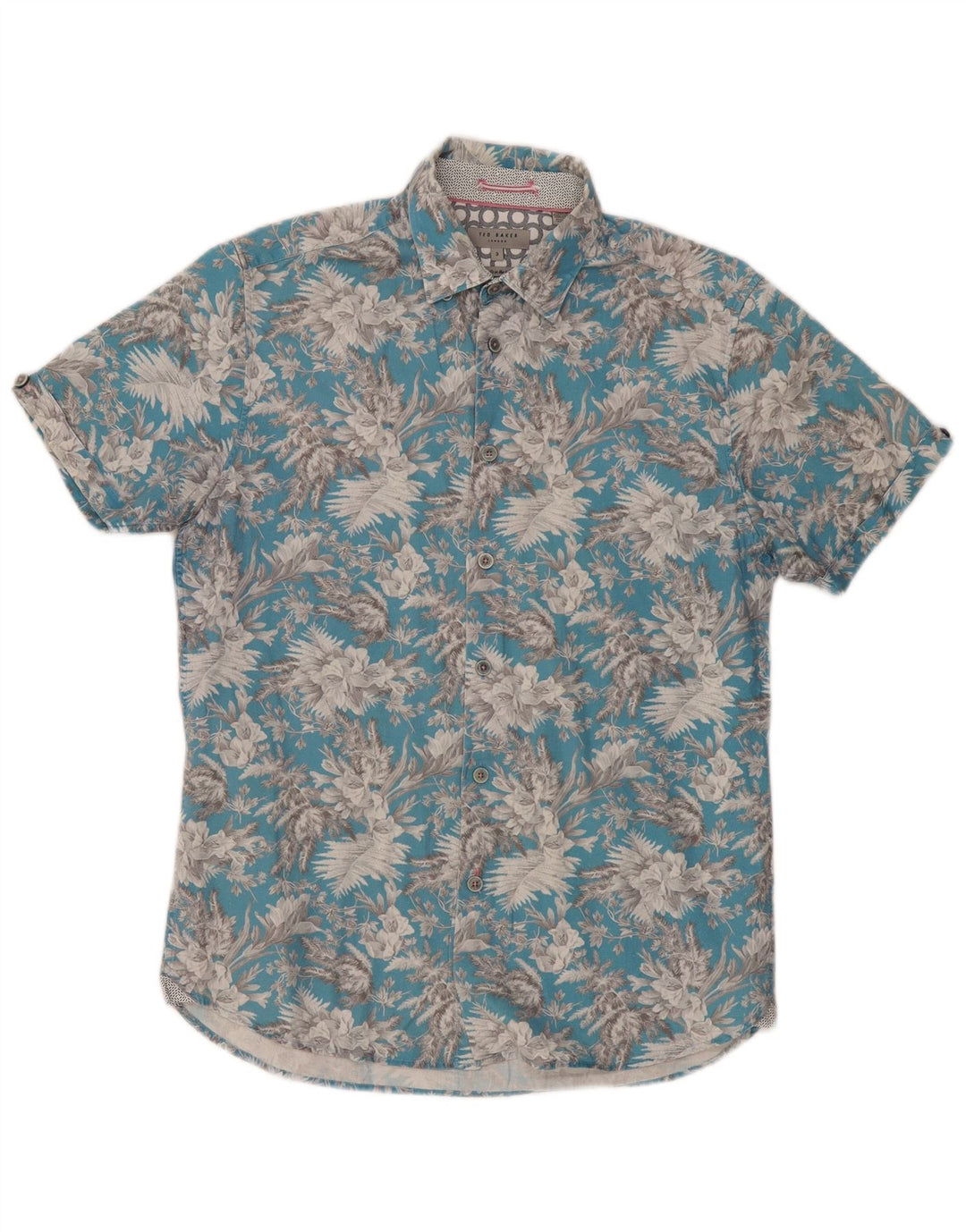 Ted Baker Mens Short Sleeve Shirt Size 3 Medium Blue Floral Cotton