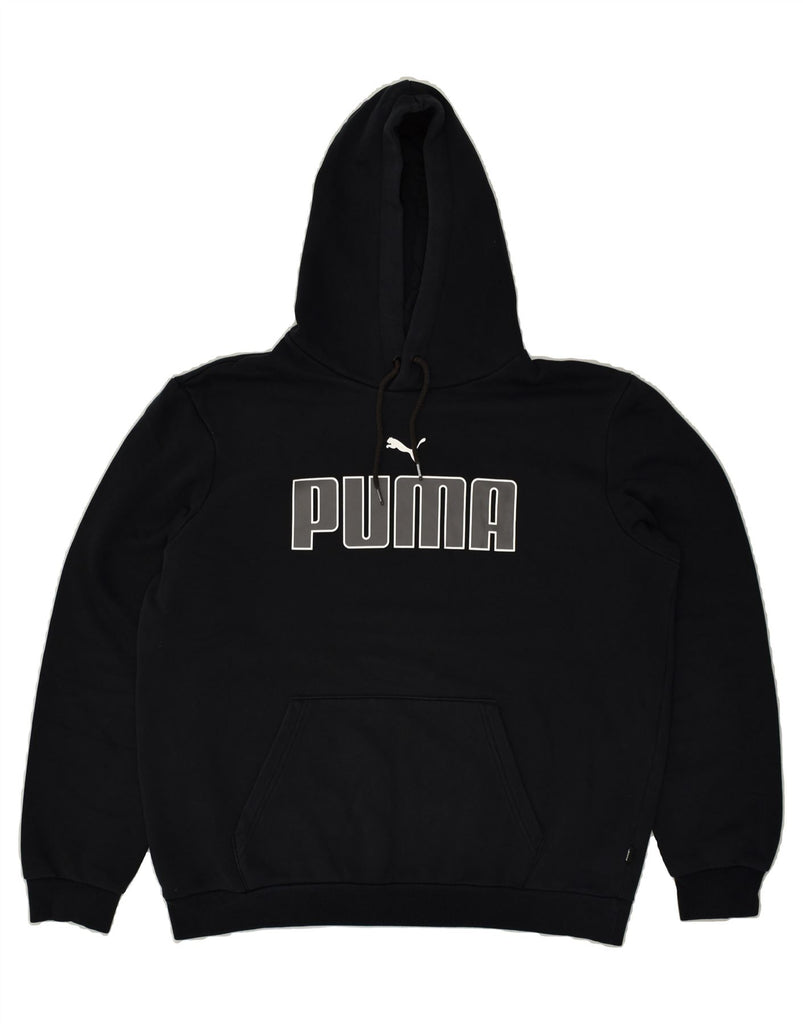 PUMA Mens Graphic Hoodie Jumper Large Black Cotton | Vintage Puma | Thrift | Second-Hand Puma | Used Clothing | Messina Hembry 