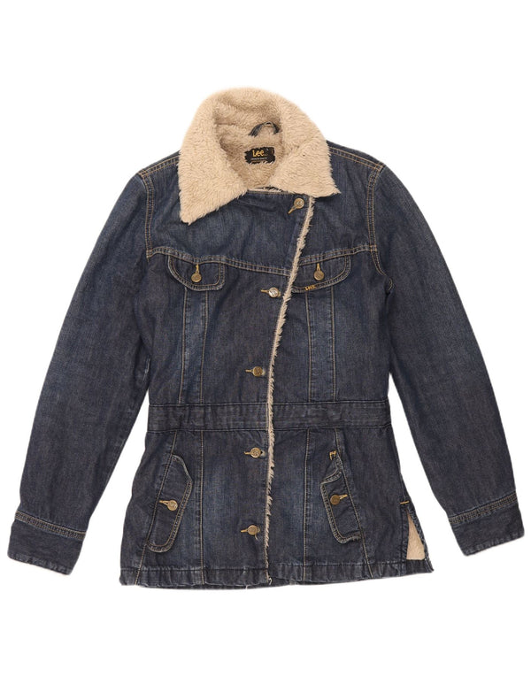 Lee Womens Denim Sherpa Jacket UK 14 Large Blue Cotton