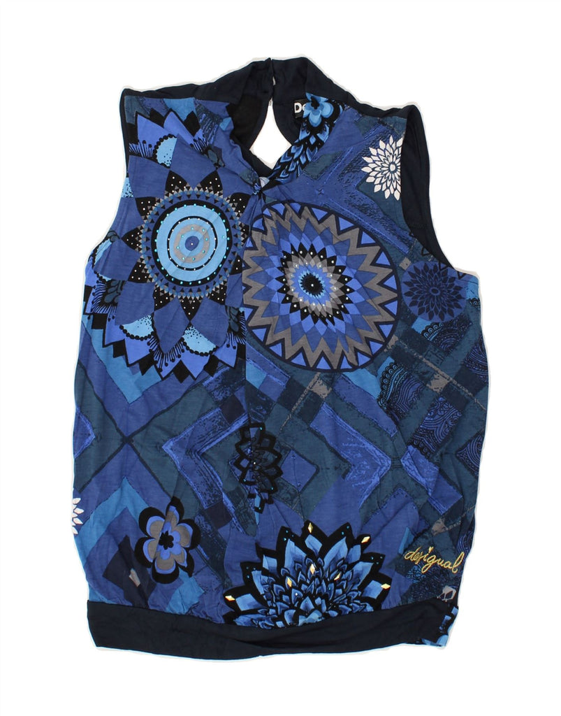 DESIGUAL Womens Sleeveless Graphic Blouse Top UK 10 Small Blue Colourblock | Vintage Desigual | Thrift | Second-Hand Desigual | Used Clothing | Messina Hembry 