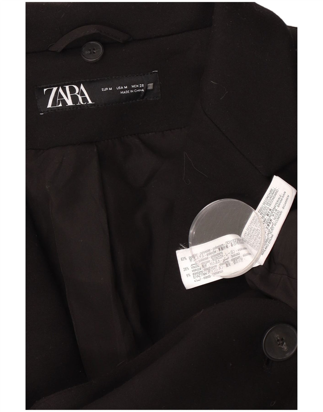 Zara Womens Overcoat UK 14 Medium Black Polyester