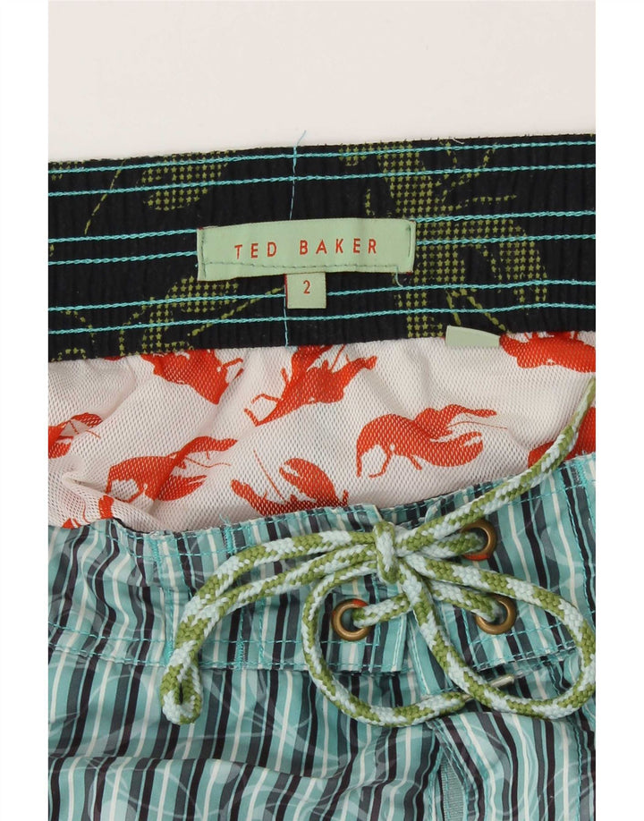 Ted Baker Mens Swimming Shorts Size 2 Small Blue Pinstripe Polyester