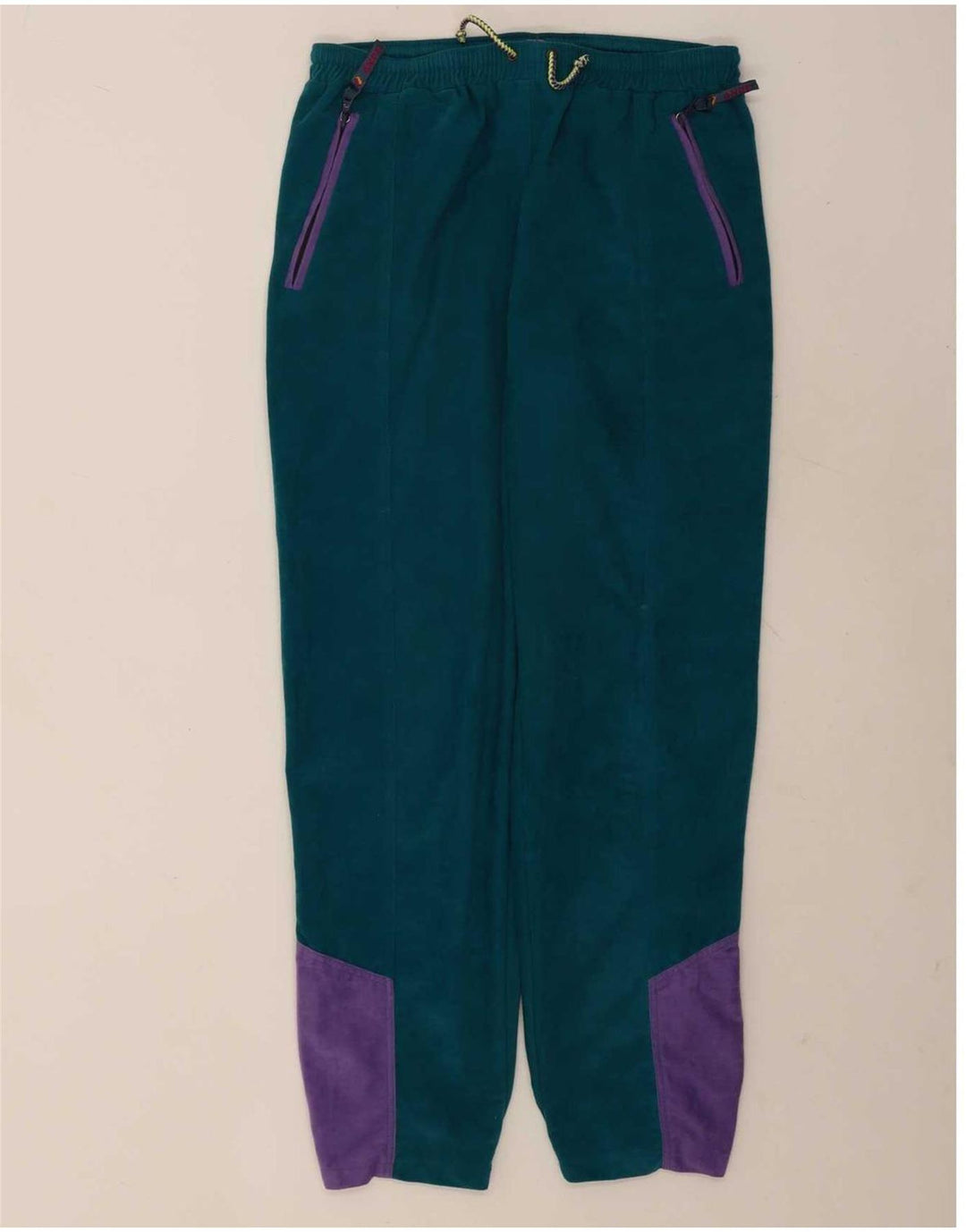 Vintage Mens Velour Full Tracksuit Large Green Colourblock Polyester