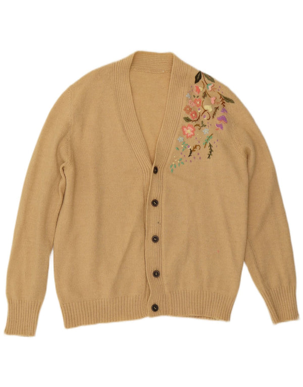 Vintage Mens Cardigan Sweater Medium Beige Floral