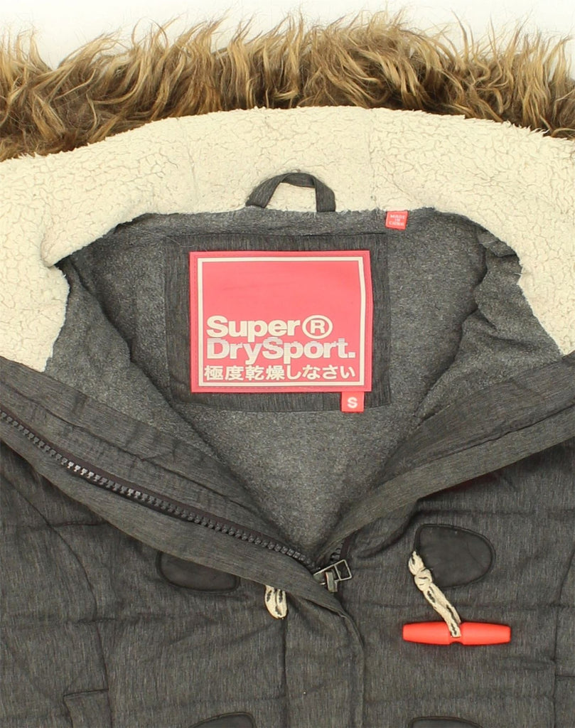 SUPERDRY Womens Hooded Duffle Jacket UK 8 Small Grey Polyester | Vintage Superdry | Thrift | Second-Hand Superdry | Used Clothing | Messina Hembry 