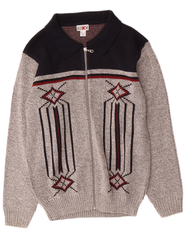 Roger Kent Mens Cardigan Sweater IT 46 Small Grey Colourblock Polyacrylic
