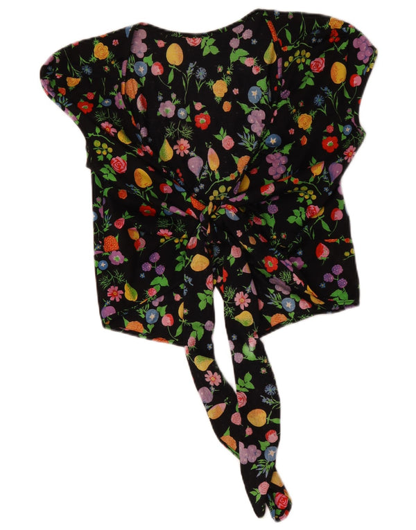 Vintage Womens Crop Wrap Cardigan Top UK 14 Medium Black Floral