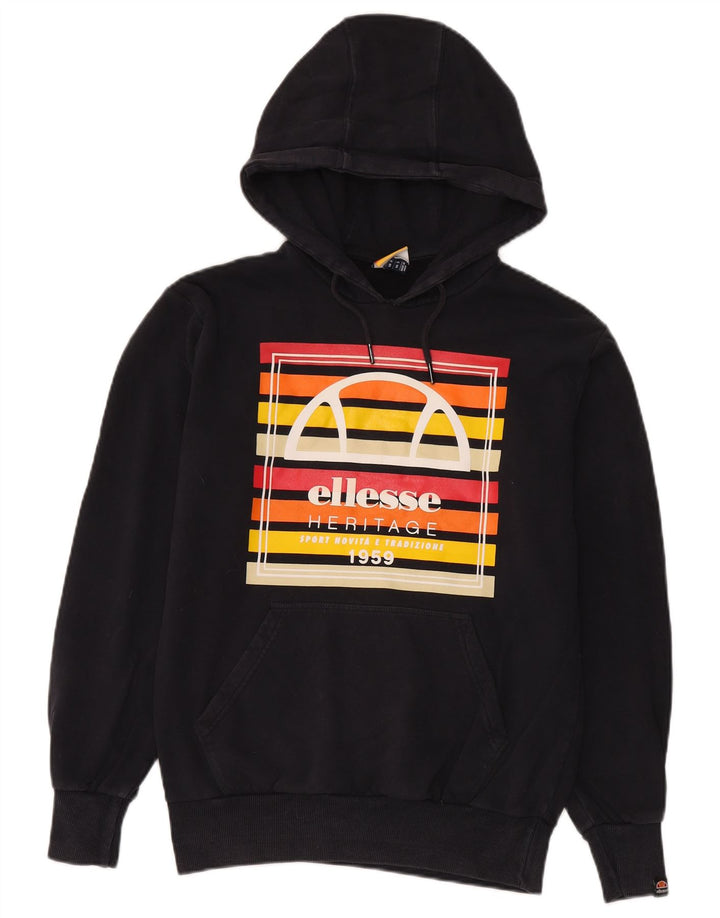 Ellesse Mens Graphic Hoodie Jumper Small Navy Blue Cotton