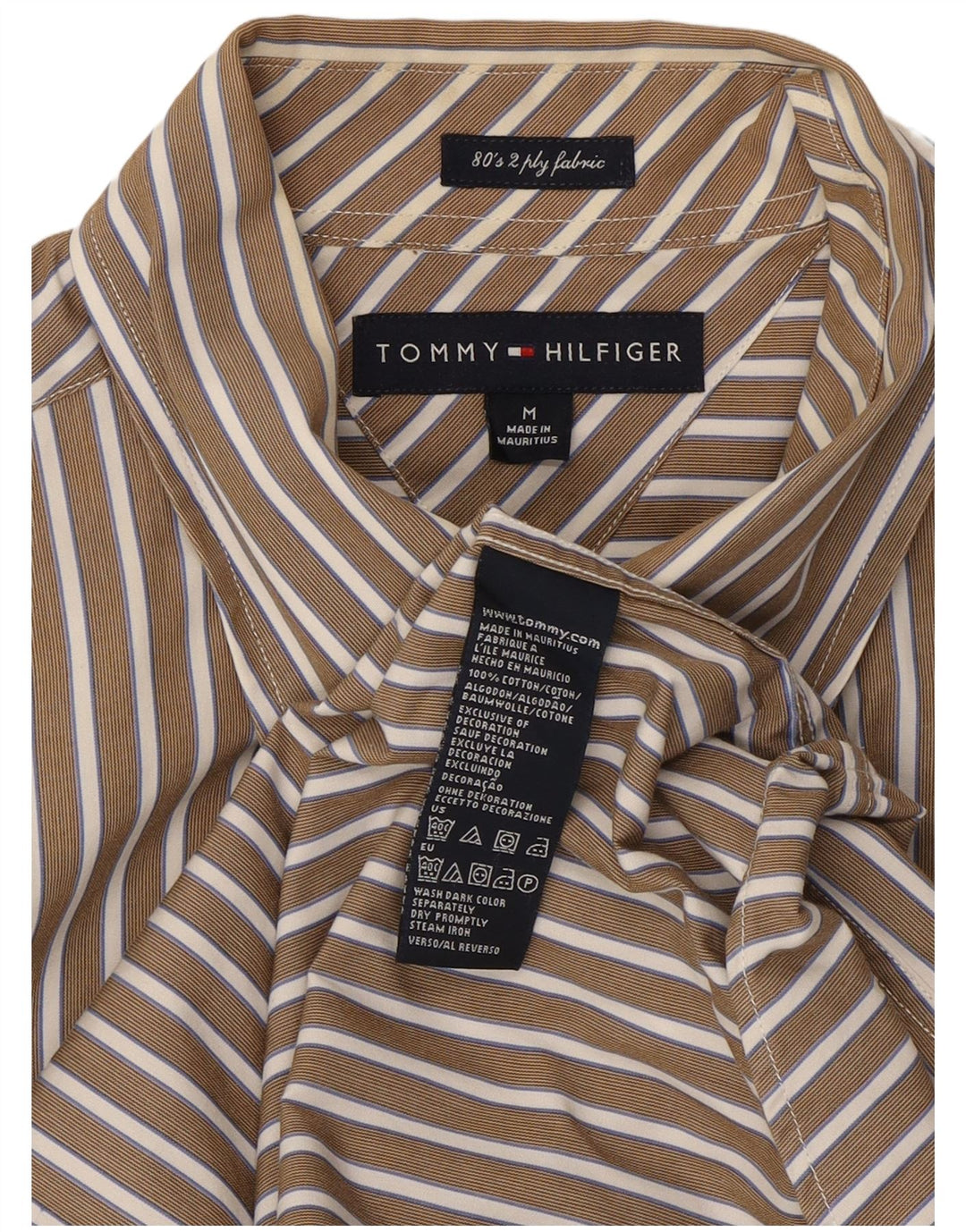 Tommy Hilfiger Mens Shirt Medium Beige Striped Cotton