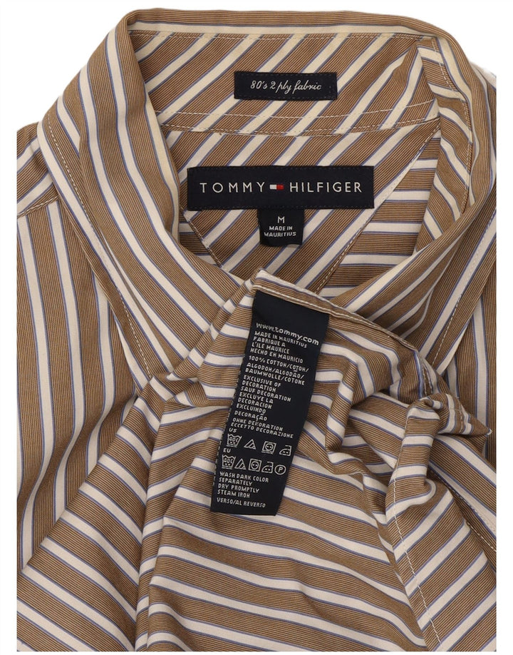 Tommy Hilfiger Mens Shirt Medium Beige Striped Cotton