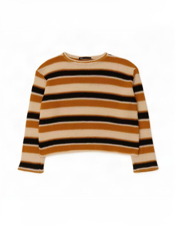 Zara Womens Crop Boat Neck Jumper Sweater UK 10 Small Multicoloured Striped