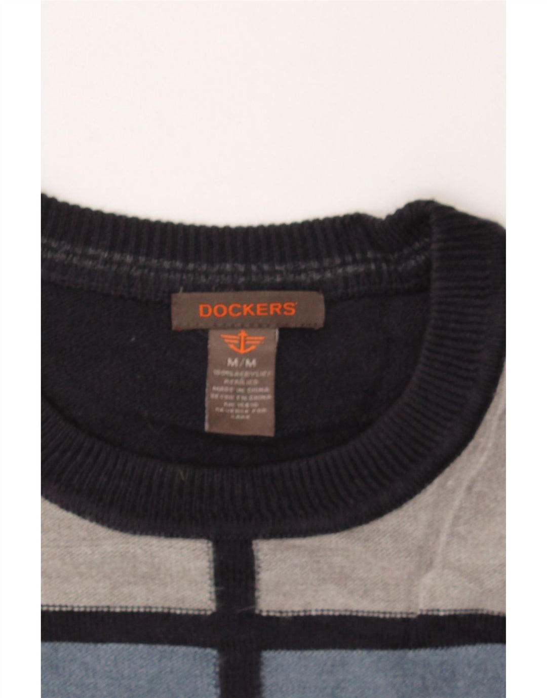 DOCKERS Mens Crew Neck Jumper Sweater Medium Navy Blue Colourblock Acrylic Vintage Dockers and Second-Hand Dockers from Messina Hembry 