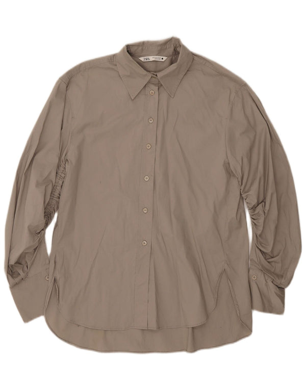 Zara Womens Oversized Shirt UK 10 Small Grey Cotton