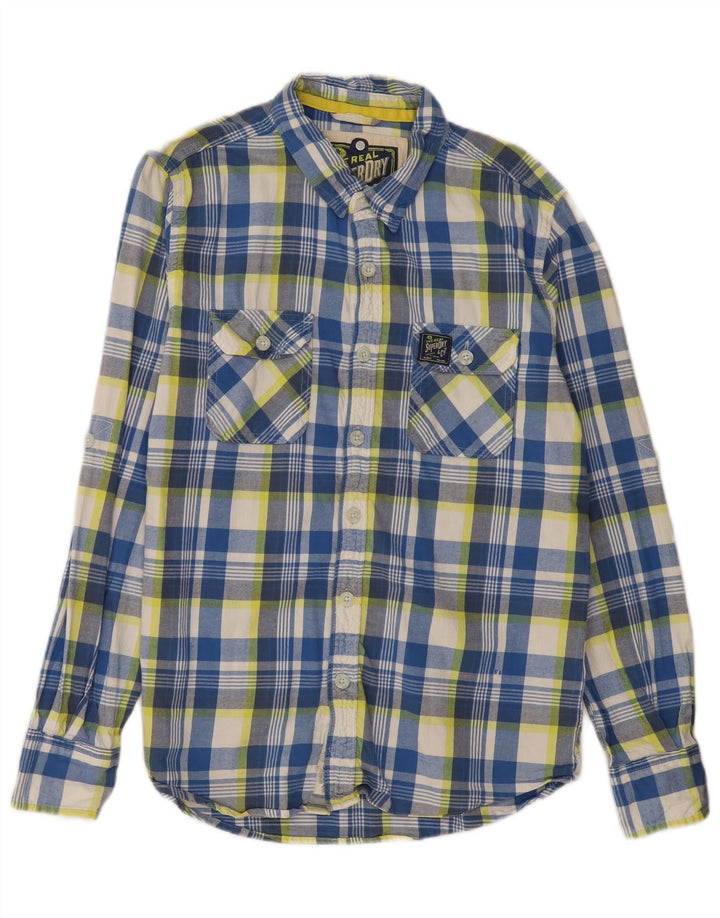 SUPERDRY Mens Classic Flannel Shirt XL Blue Check Cotton