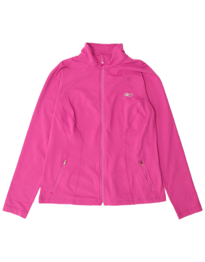 REEBOK Womens Tracksuit Top Jacket UK 14 Large Pink Polyester