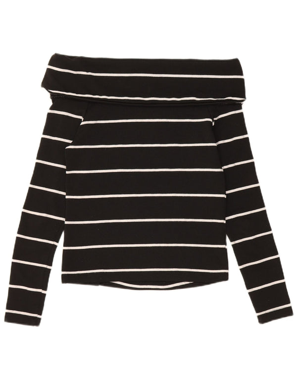 Zara Womens Crop Long Sleeve Off Shoulder Top UK 10 Small Black Striped