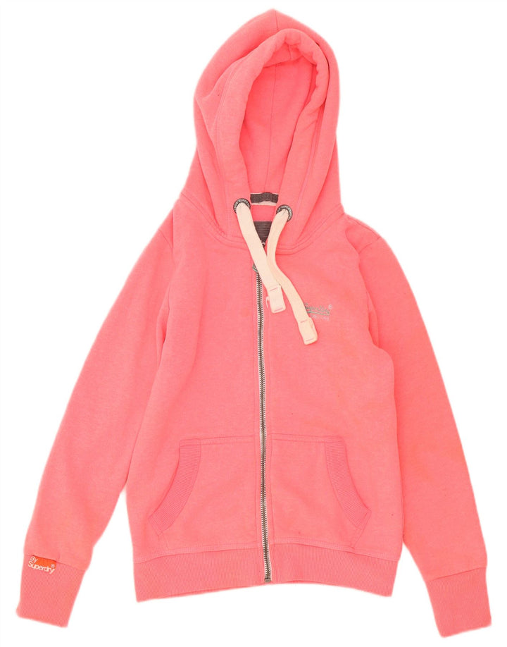 Superdry Womens Zip Hoodie Sweater UK 14 Medium Pink Polyester